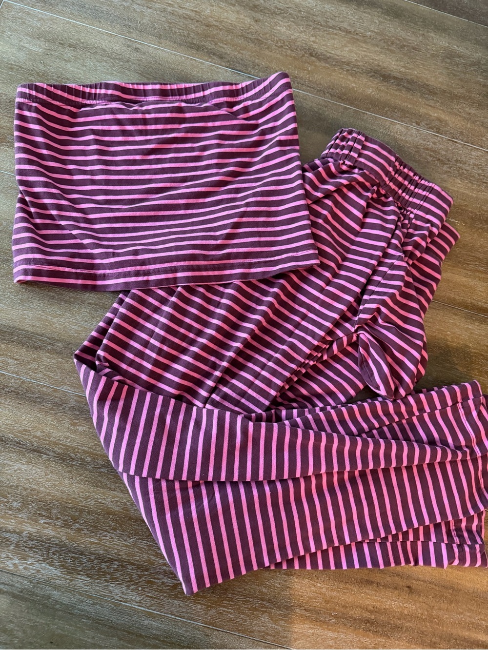 Girls' Pink and Dark Pink Striped Tube Top & Lounge Pant Set
